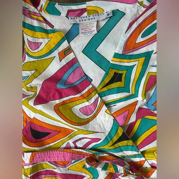 GRETCHEN SCOTT DESIGNS Cotton Sleeveless Wrap Dress Multicolor Geo Abstract | M - Picture 8 of 14